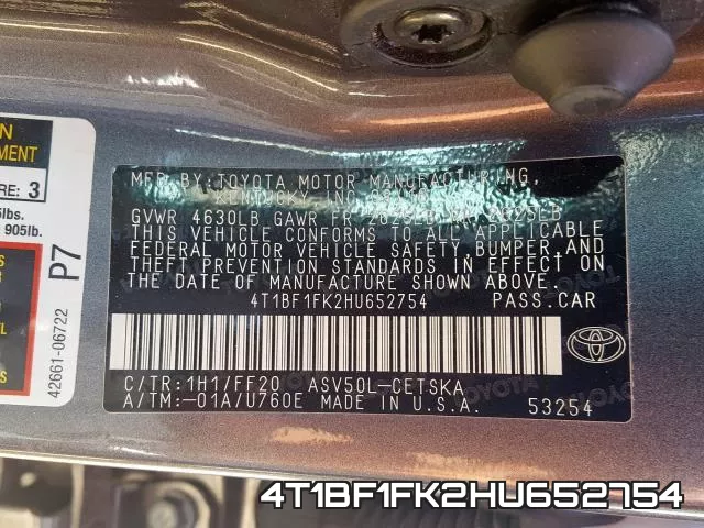 4T1BF1FK2HU652754 фото 2