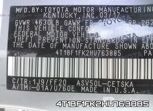 4T1BF1FK2HU763885 фото 10