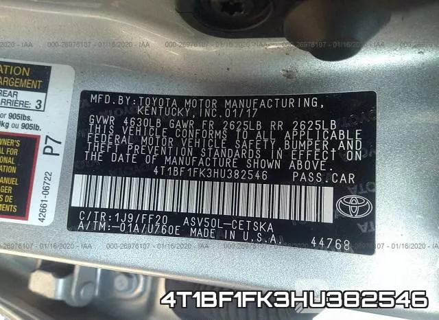 4T1BF1FK3HU382546 фото 10