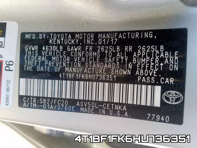 4T1BF1FK6HU736351 фото 2