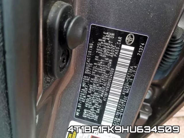 4T1BF1FK9HU634509 фото 2