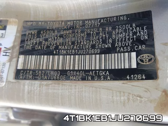 4T1BK1EB1JU270699 фото 2