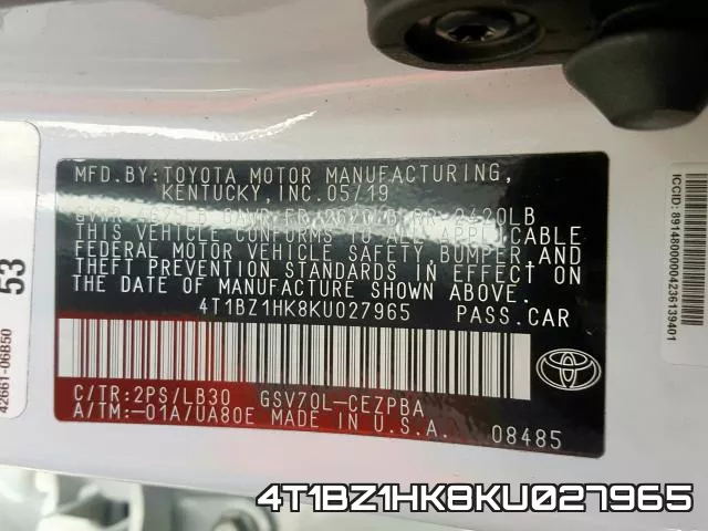 4T1BZ1HK8KU027965 фото 2
