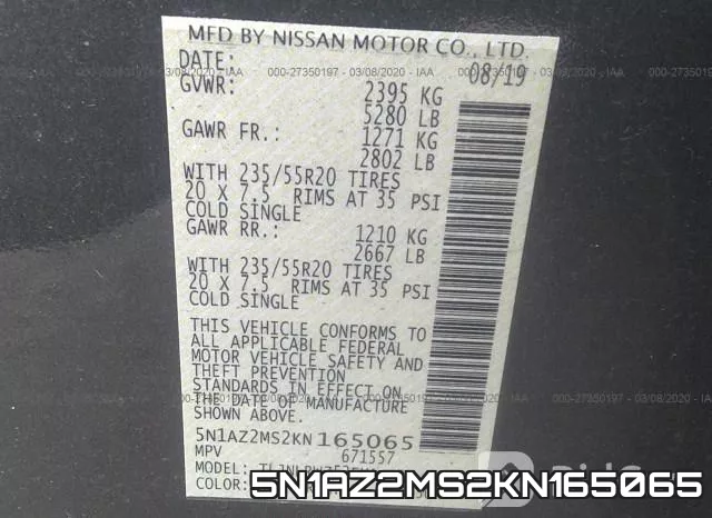 5N1AZ2MS2KN165065 фото 10