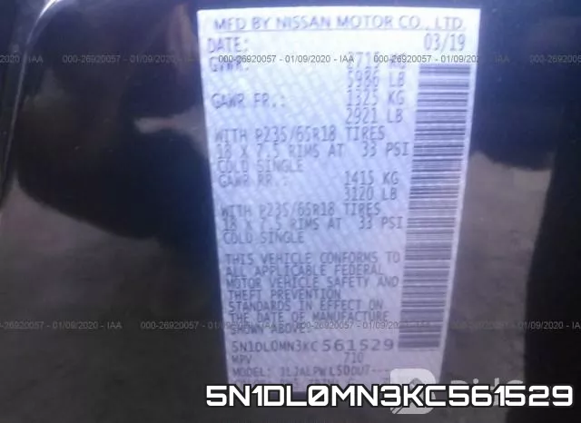 5N1DL0MN3KC561529 фото 10