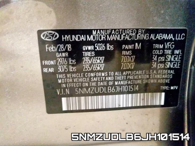 5NMZUDLB6JH101514 фото 2