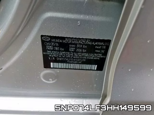 5NPD74LF3HH149599 фото 2