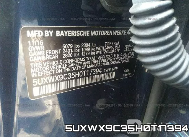5UXWX9C35H0T17394 фото 10