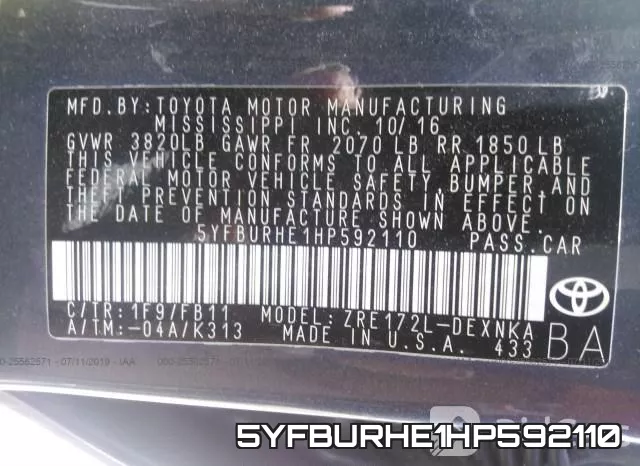5YFBURHE1HP592110 фото 10