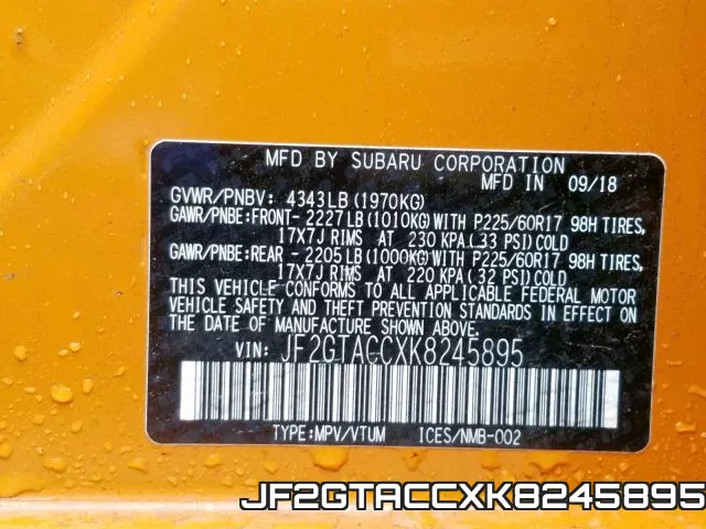 JF2GTACCXK8245895 фото 2