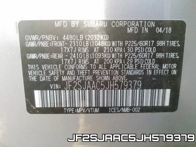 JF2SJAAC5JH579379 фото 2