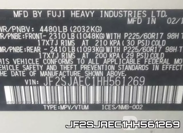 JF2SJAEC1HH561269 фото 10