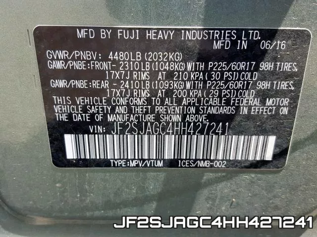 JF2SJAGC4HH427241 фото 2