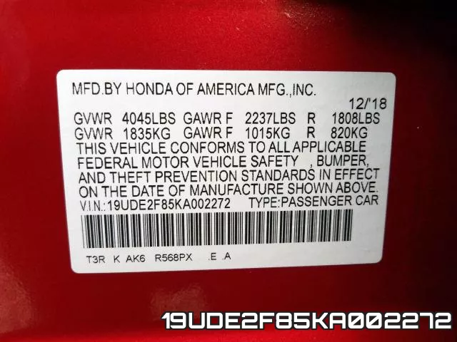 19UDE2F85KA002272 фото 2