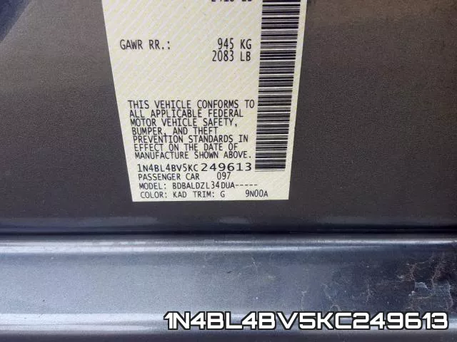 1N4BL4BV5KC249613 фото 2