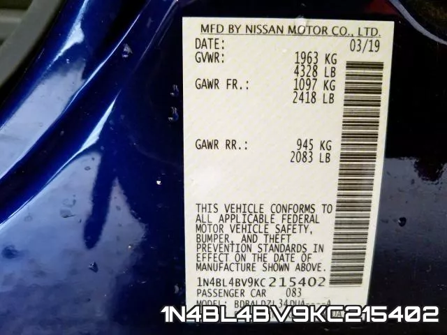 1N4BL4BV9KC215402 фото 2