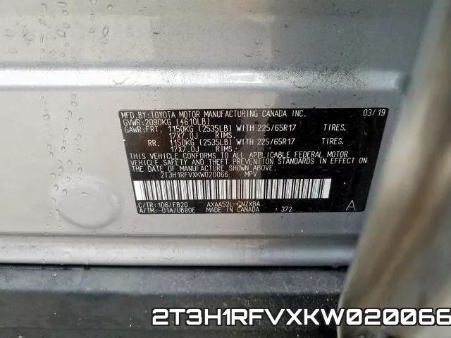 2T3H1RFVXKW020066 фото 2