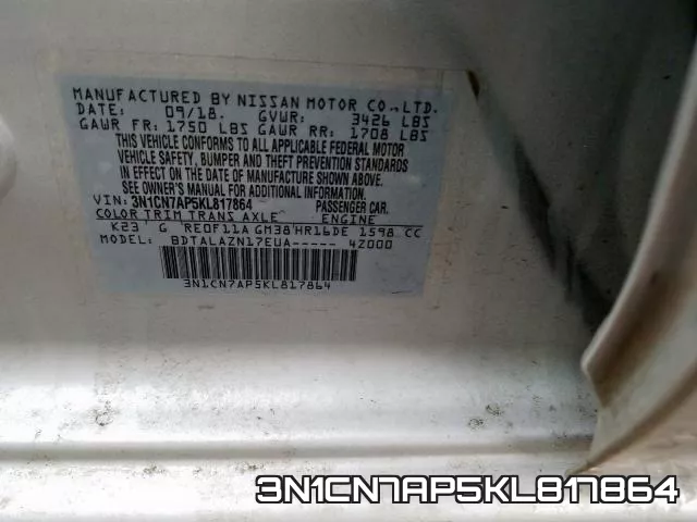 3N1CN7AP5KL817864 фото 2