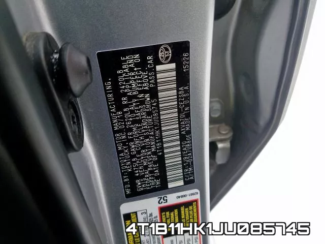 4T1B11HK1JU085745 фото 2