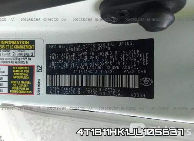 4T1B11HK1JU105637 фото 10