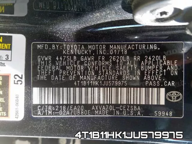4T1B11HK1JU579975 фото 2