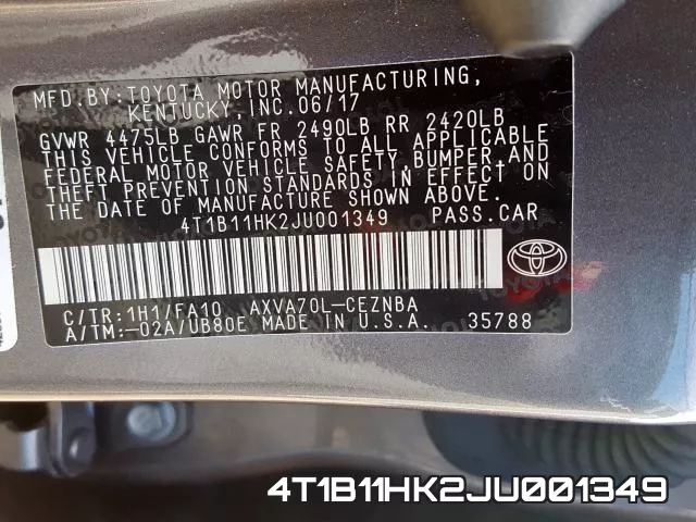 4T1B11HK2JU001349 фото 2