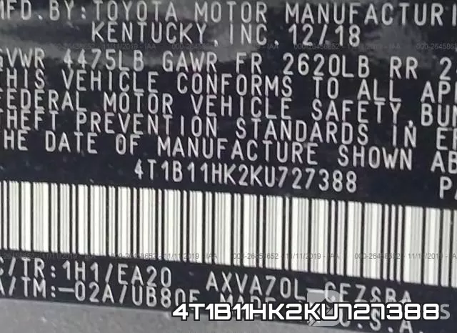 4T1B11HK2KU727388 фото 10