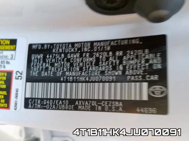 4T1B11HK4JU070091 фото 2