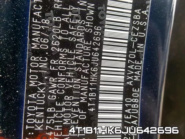 4T1B11HK6JU642696 фото 2