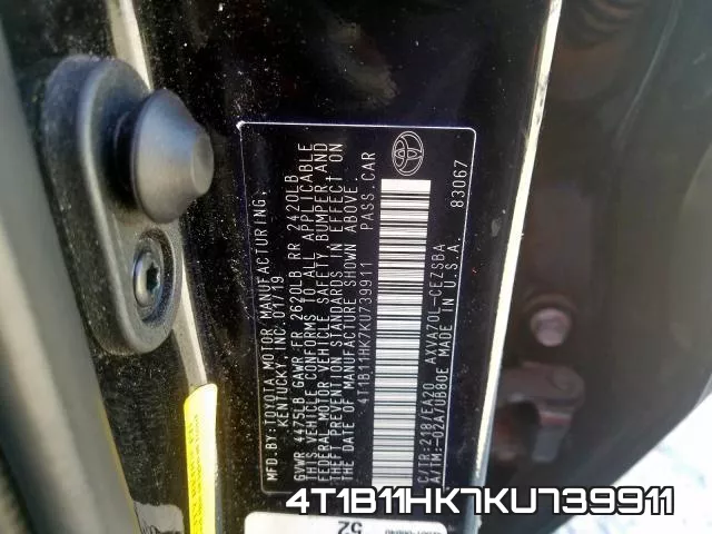 4T1B11HK7KU739911 фото 2