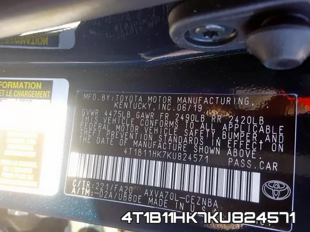 4T1B11HK7KU824571 фото 2