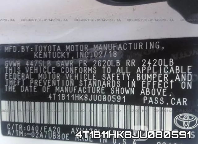 4T1B11HK8JU080591 фото 10