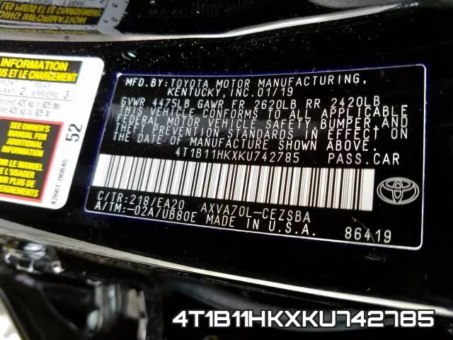 4T1B11HKXKU742785 фото 2