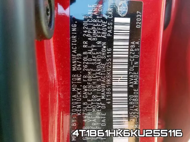 4T1B61HK6KU255116 фото 2