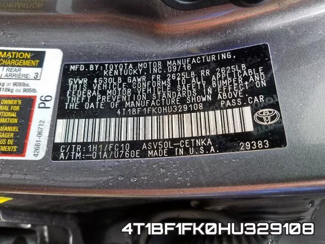 4T1BF1FK0HU329108 фото 2