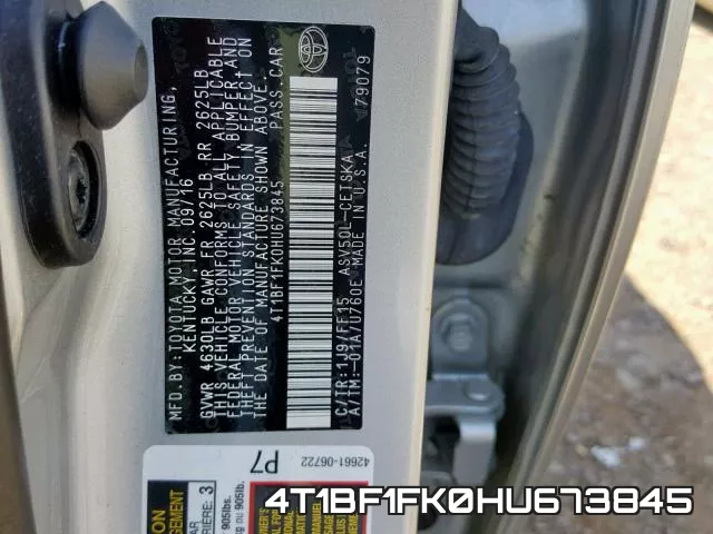 4T1BF1FK0HU673845 фото 2