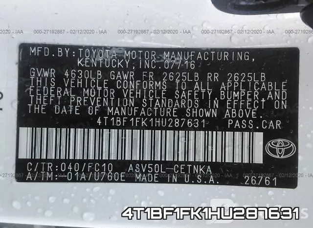 4T1BF1FK1HU287631 фото 10