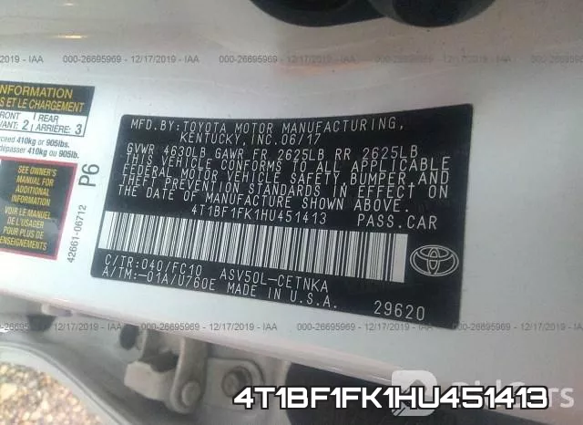4T1BF1FK1HU451413 фото 10