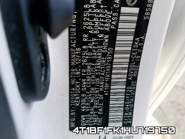 4T1BF1FK1HU719750 фото 2