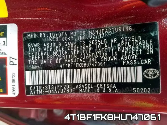 4T1BF1FK8HU747061 фото 2