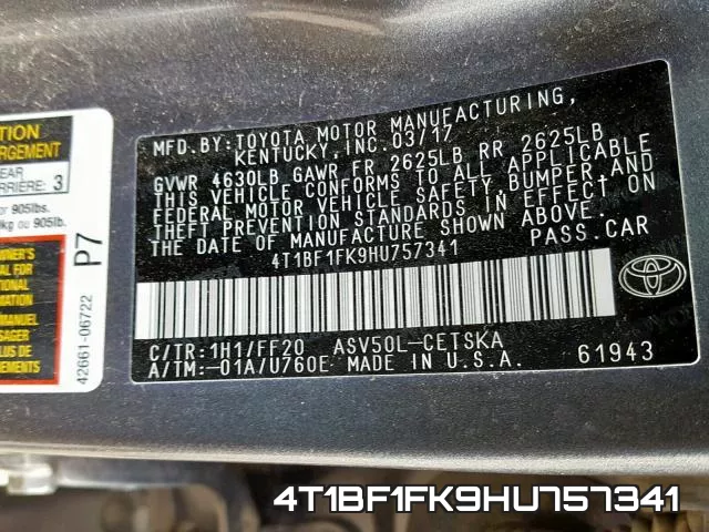 4T1BF1FK9HU757341 фото 2