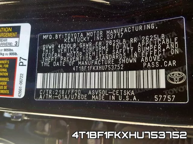 4T1BF1FKXHU753752 фото 2