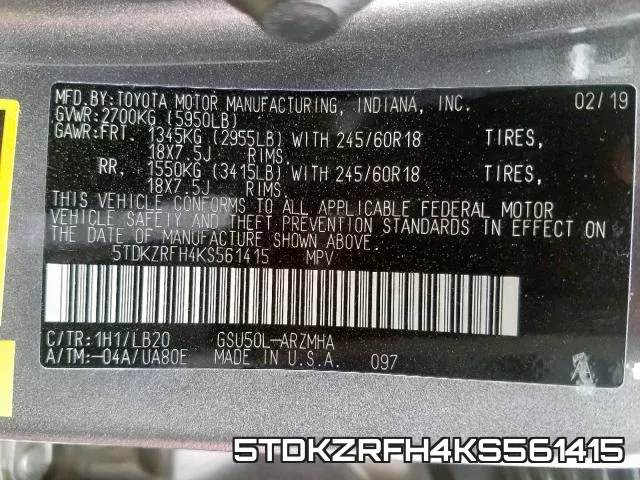 5TDKZRFH4KS561415 фото 2