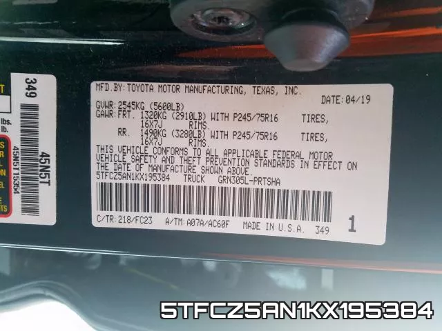 5TFCZ5AN1KX195384 фото 2