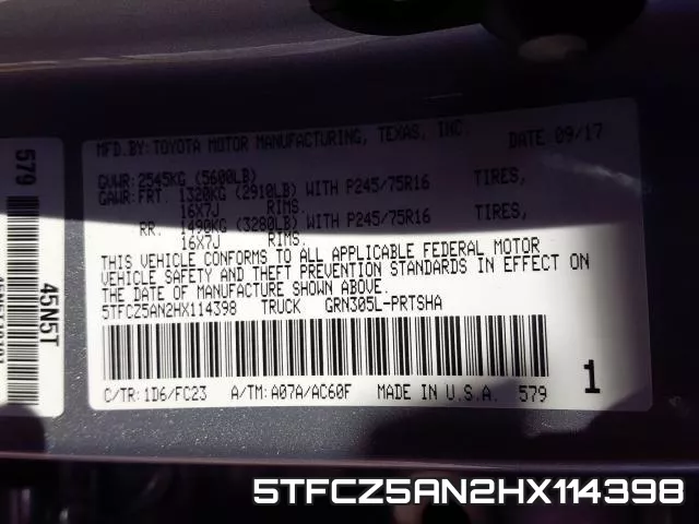 5TFCZ5AN2HX114398 фото 2