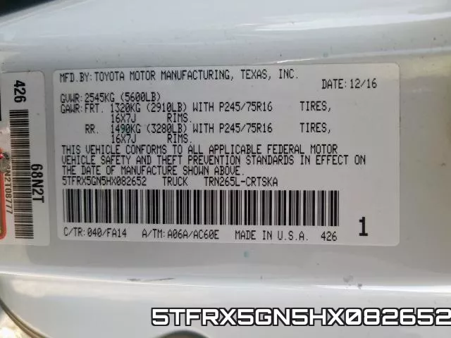 5TFRX5GN5HX082652 фото 2