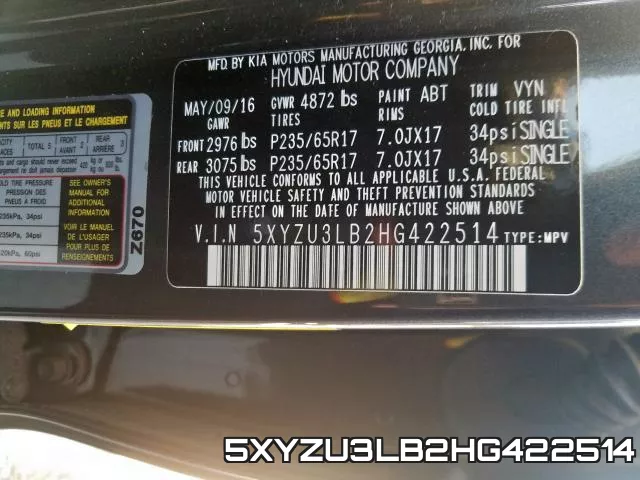 5XYZU3LB2HG422514 фото 2