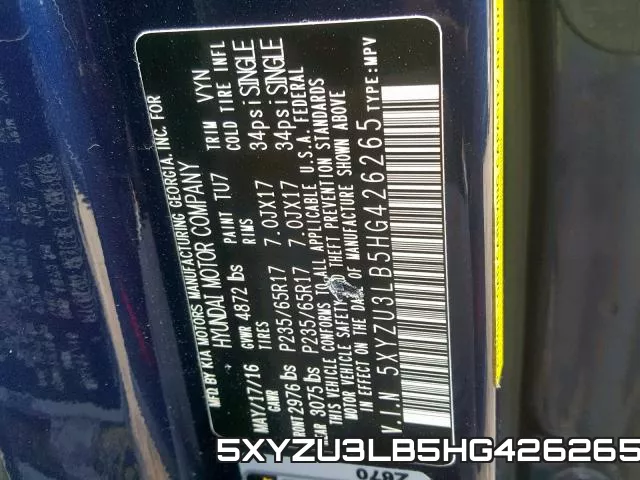 5XYZU3LB5HG426265 фото 2