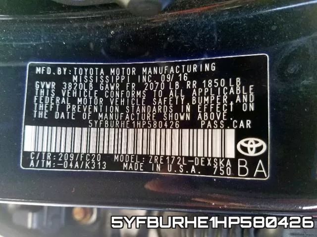 5YFBURHE1HP580426 фото 2