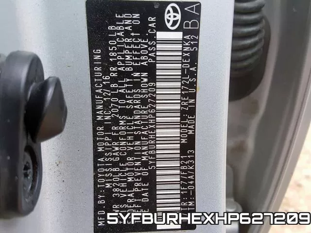 5YFBURHEXHP627209 фото 2